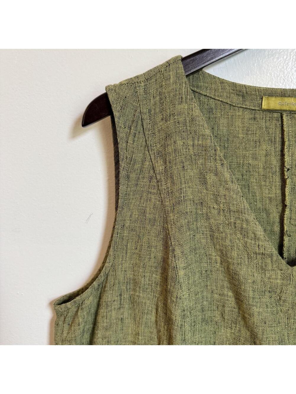 Cut Loose Linen Cotton Shift Dress XL Olive Green Lagenlook Artisan Made in USA - Picture 2 of 6